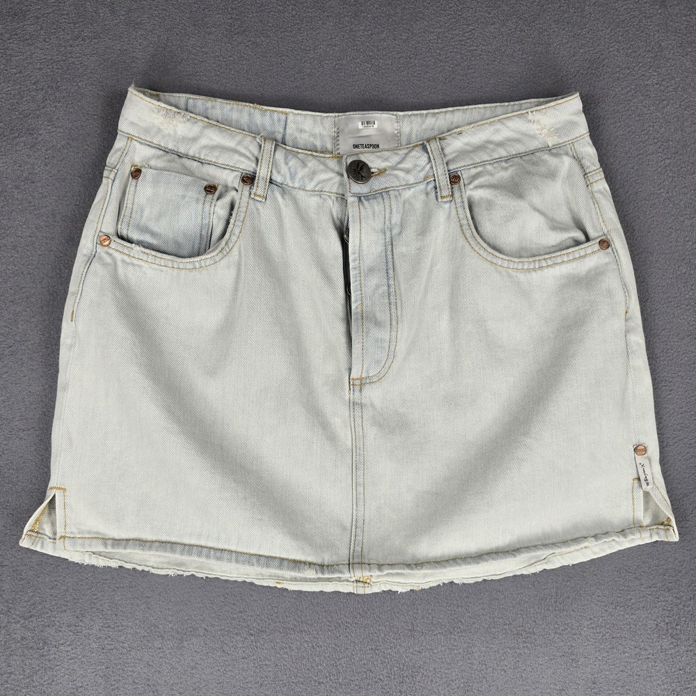 One Teaspoon Skirt Womens 32 Light Wash 2020 Mini Denim Jean Button Fly Distress